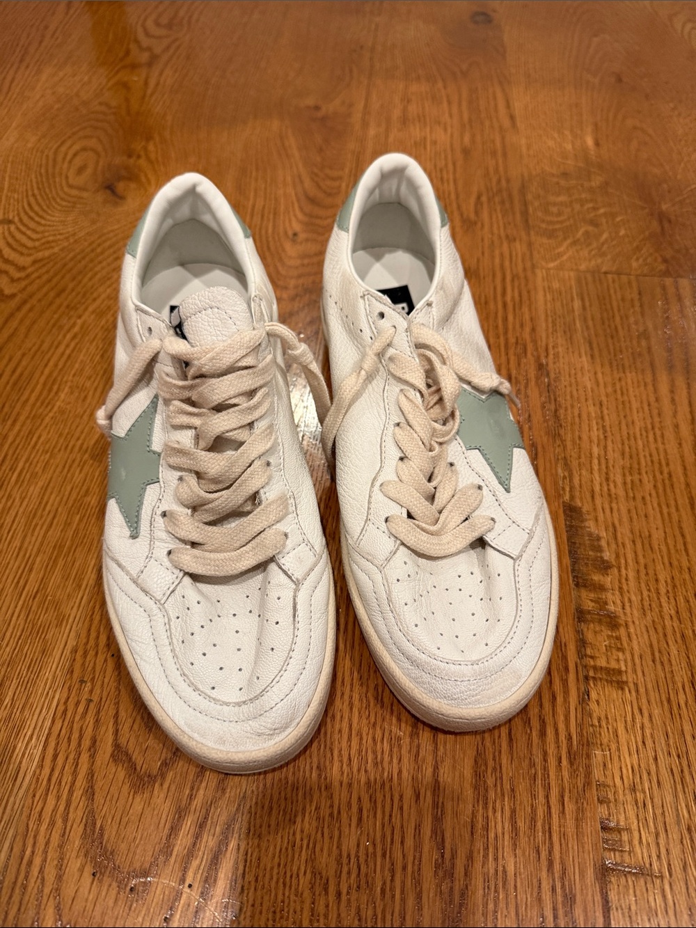 Golden Goose White Sneakers with Mint Star Accent